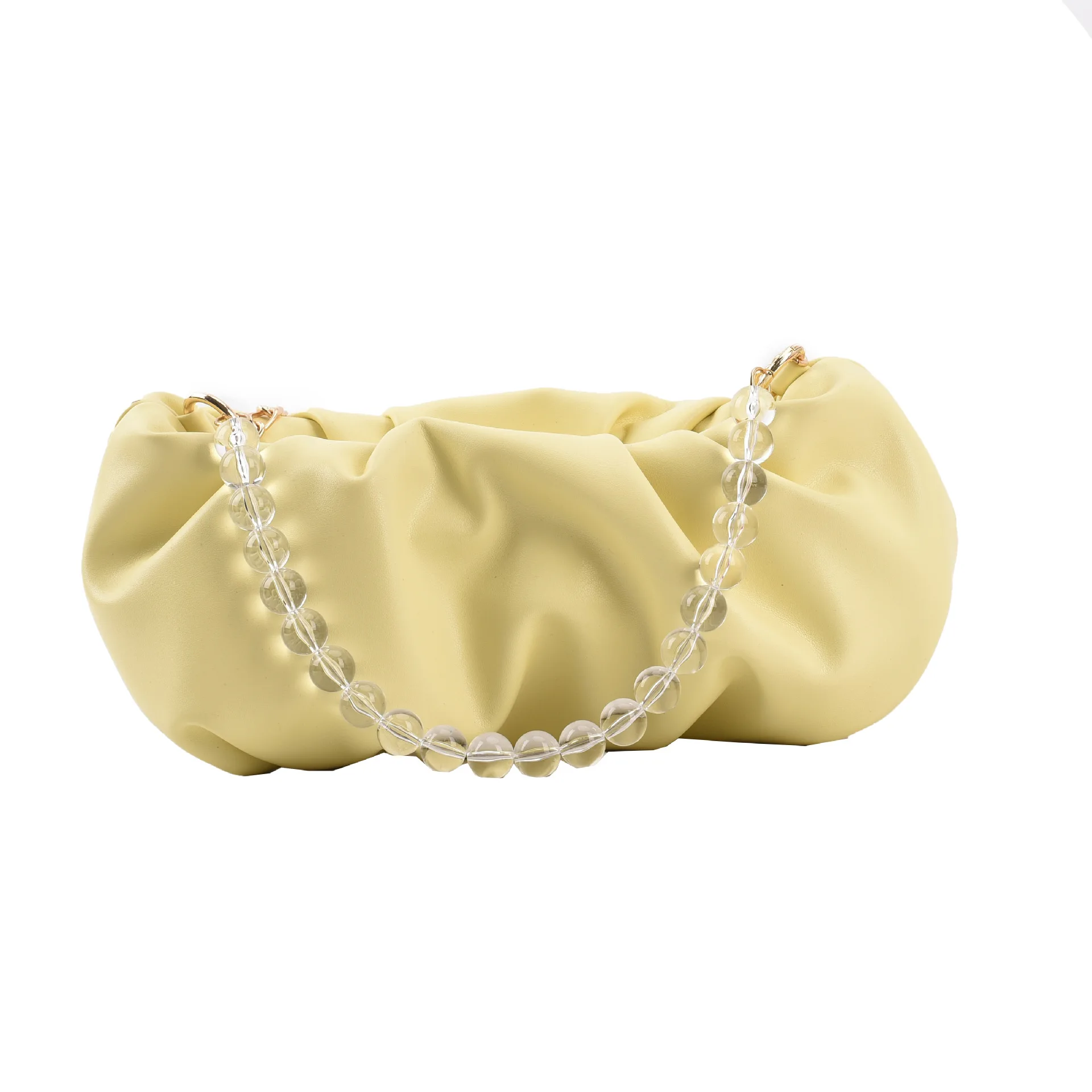 

Luxury Brand Small Totes With Pearl Handle 2021 Fashion New PU Leather Women's Designer Handbag Pleated Shoulder Messenger Bag