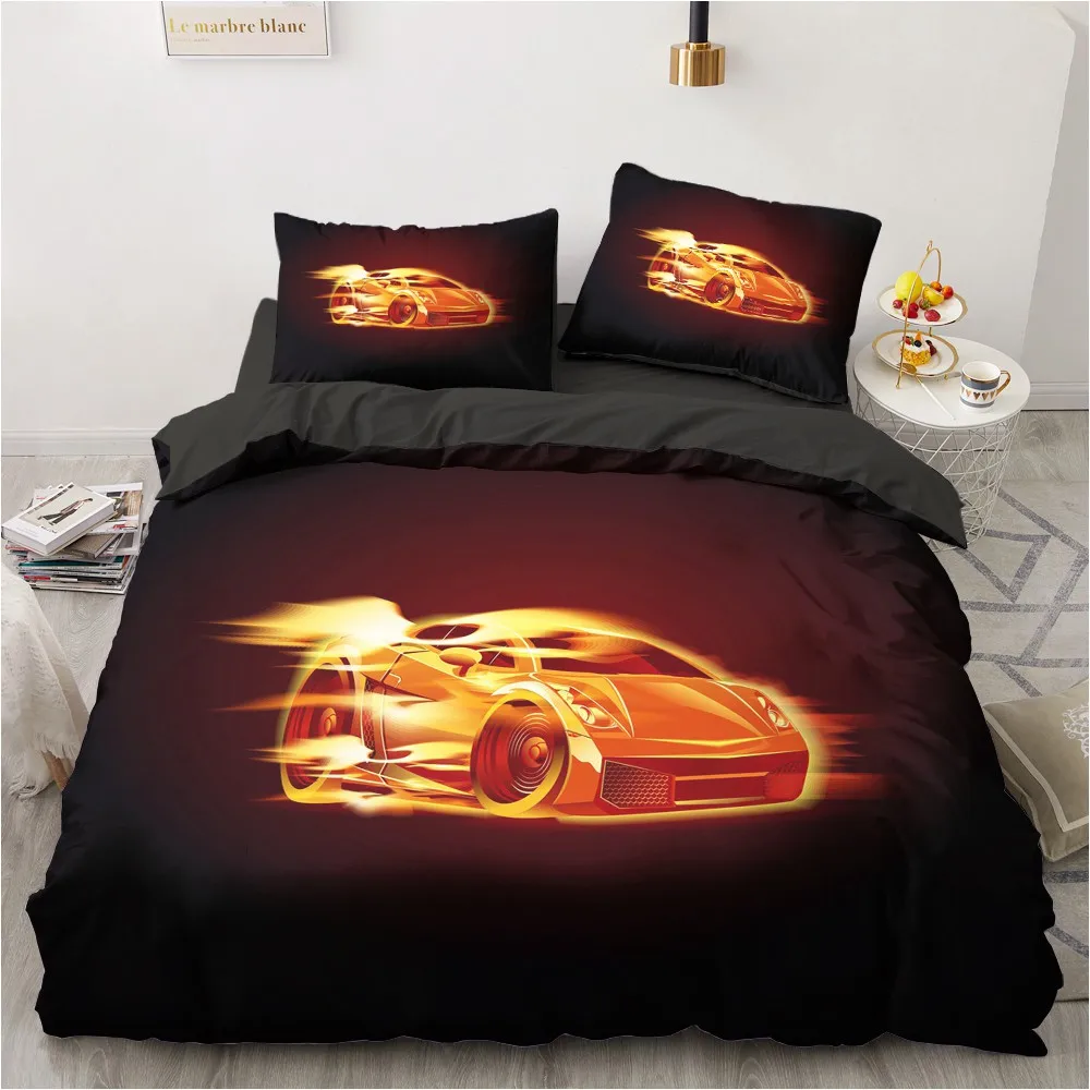 

Luxury 3D Bedlinens Comforter Case Pillowslip Duvet/Quilt Cover Sets King Queen Single Size Car Design Black Custom Bedclothes