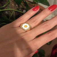 lovely daisy flower engraved on hexagon ring us size 6 5 wide gold color jewelry for women girl gift new arrivals high quality