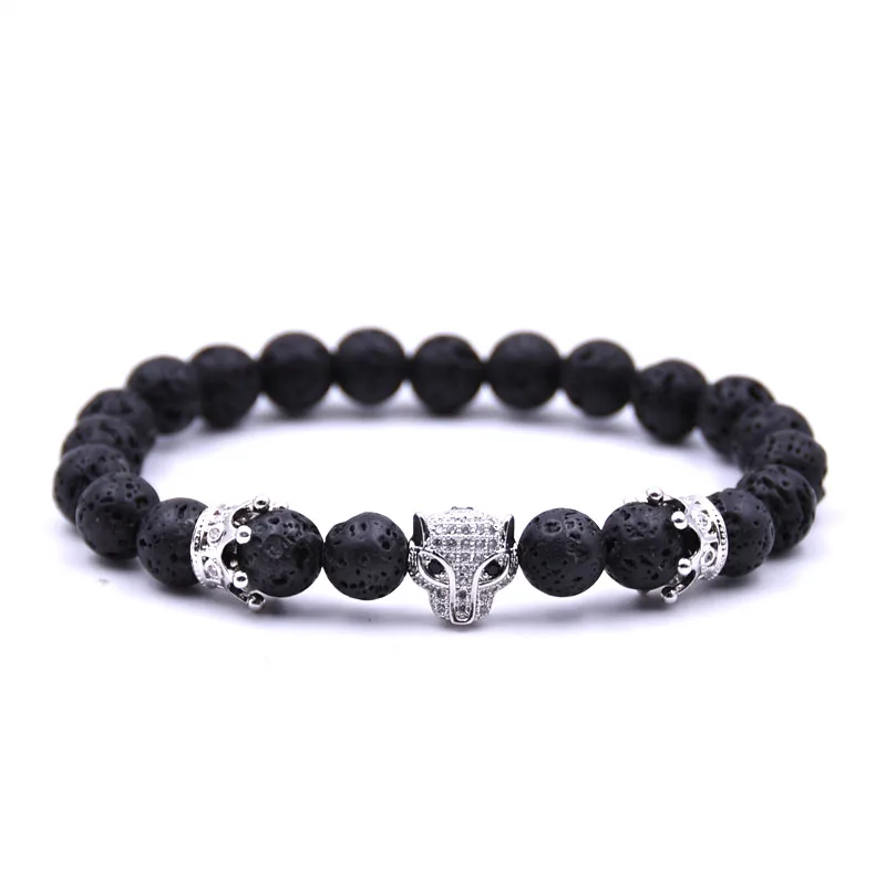 HYHONEY Black Lava натуральные камни бусины микро паве CZ голова леопарда корона