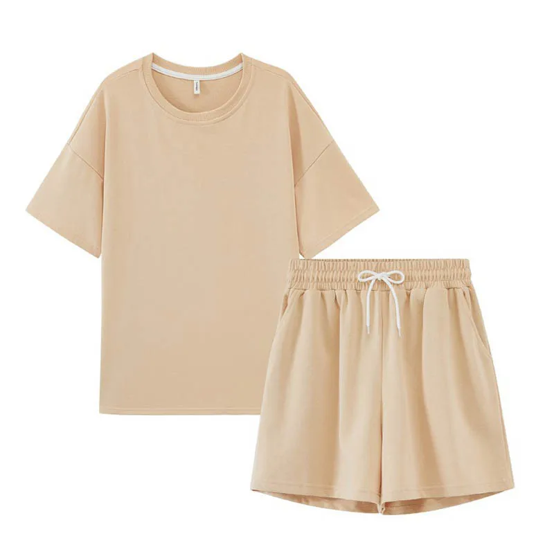 

Summer Two Piece Set Women Casual Fashion Short Sleeves T Shirts Shorts Set Women Suit Female Shorts Sets Vetement Femme 2021