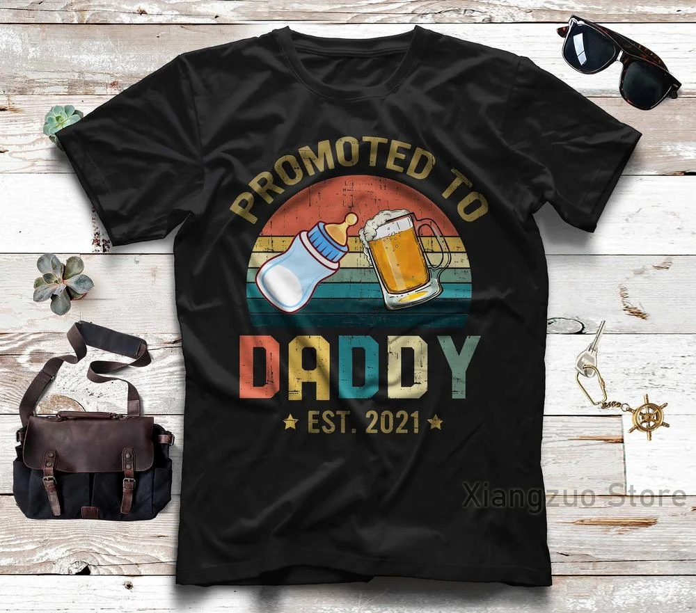 Винтажная футболка с надписью Promotion to Dad EST 2021 повседневная Хлопковая мужская для