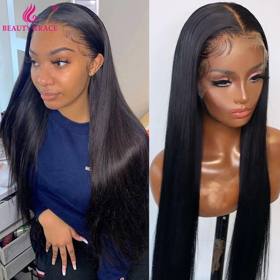 30 Inch Bone Straight Glueless Lace Front Human Hair Wig For Women Pre-Plucked T Part Lace FronT Wig Brazilian Natural Hair Wigs