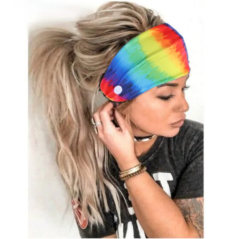 

Fashion Women Tie-dye Turban Headband With Buckle Soft Yoga Sports Elastic Hair Band Hip Hop Running Head Wrap Bandana Wholesale