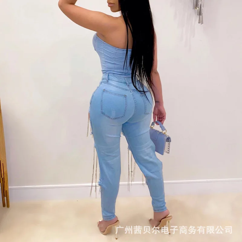 

2021 new chain hand-worn women's denim trousers