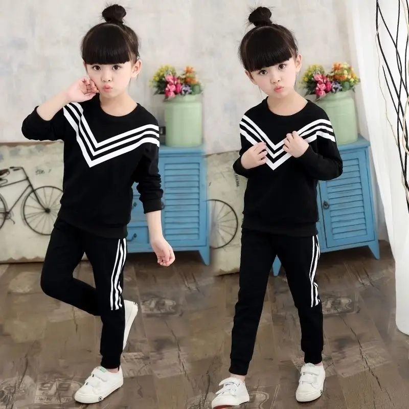 Children girl clothing suit spring autumn two-piece clothes suit kids sports suit  leisure sportswear suit tracksuit