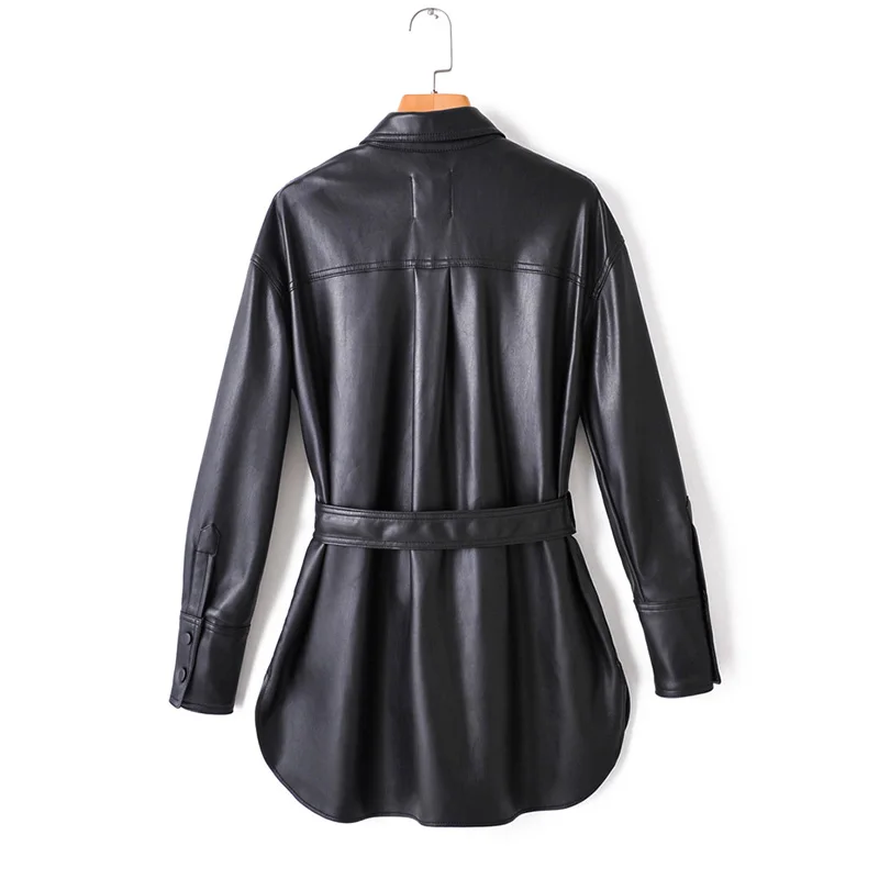 Женская блузка из мягкой искусственной кожи Fitaylor черная однобортная рубашка с