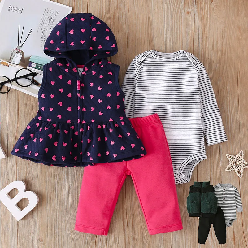 

Fashion Spring Baby Sets 3pcs Clothes 0-24 Months Cool Summer Bodysuits Rompers Hoodies Pants for Infants Kids Children Toddler