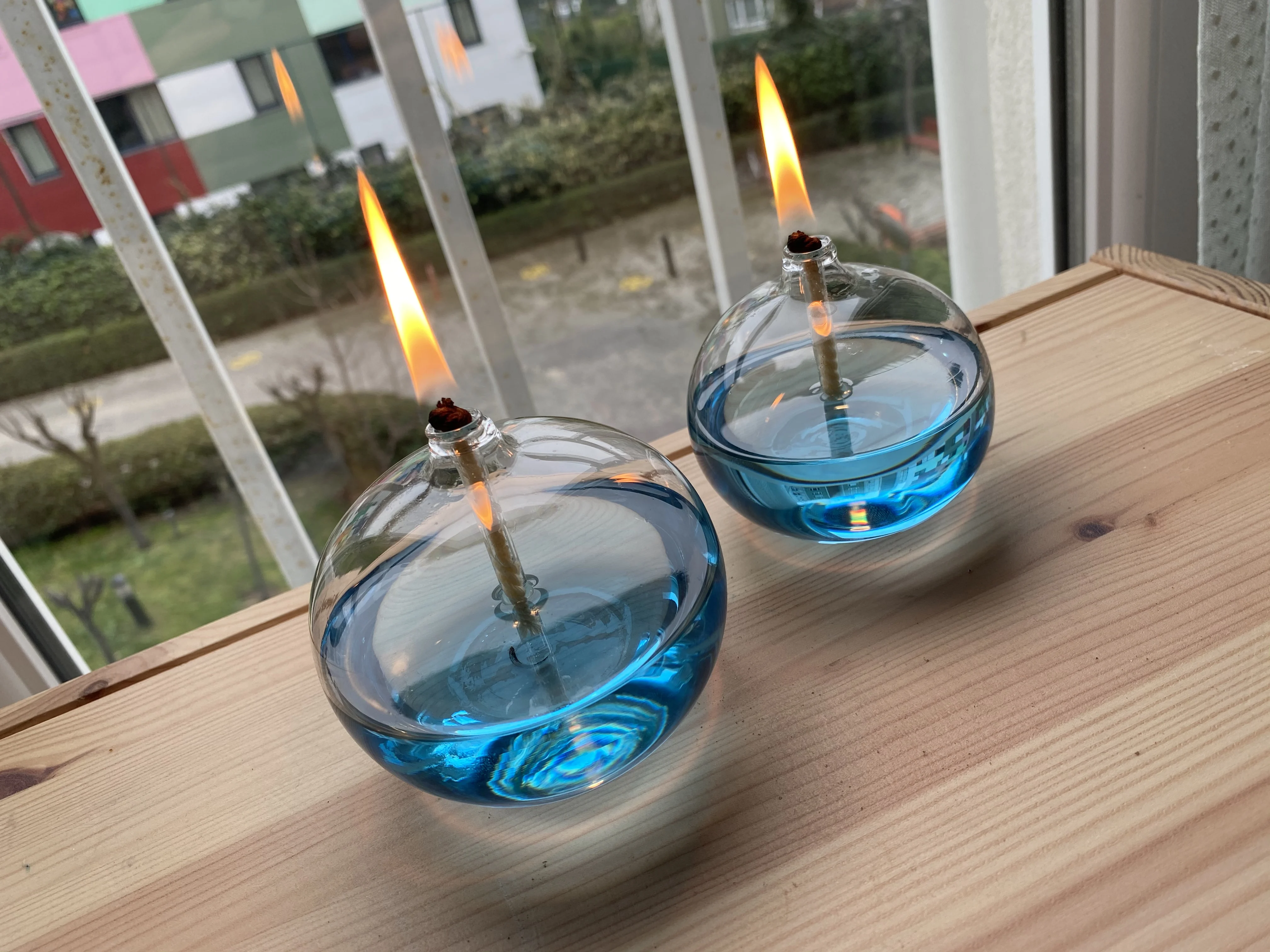 

CN Glass Oil Lamp Elegant Candle Set of 2 - Bachelor Party Ideas Bridesmaid Gift Balcony Decor Wedding Inspiration Night Light