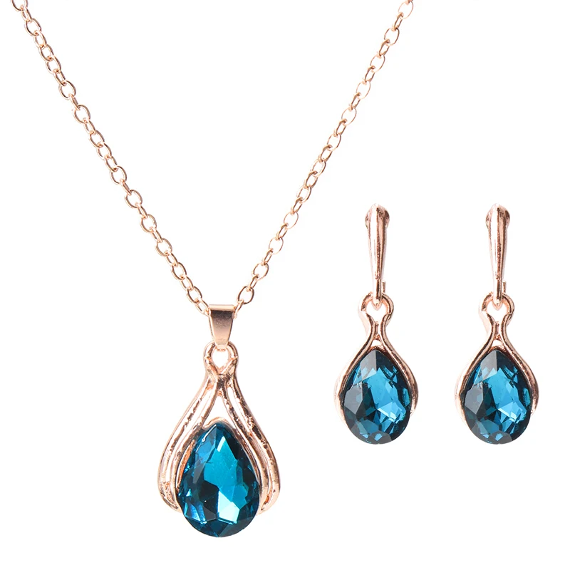 Набор украшений с голубыми кристаллами и каплями стразы ожерелье серьги цепочка
