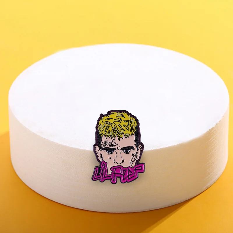 Брошь Lil Peep красивая голова рэпера с желтым знаком для волос эмалированная брошь