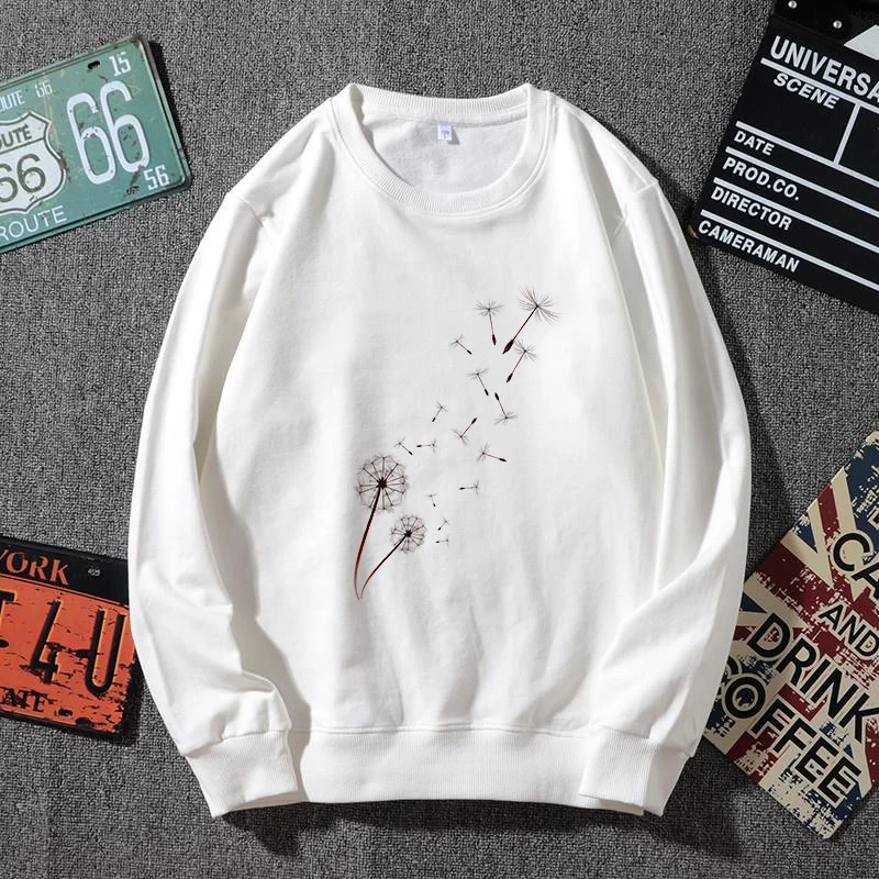 

2021 Dandelion Print Pullover Women Harajuku Casual Cotton Sweatshirt Lady Girl Long Sleeve Tops Female Fashion Street Clothing