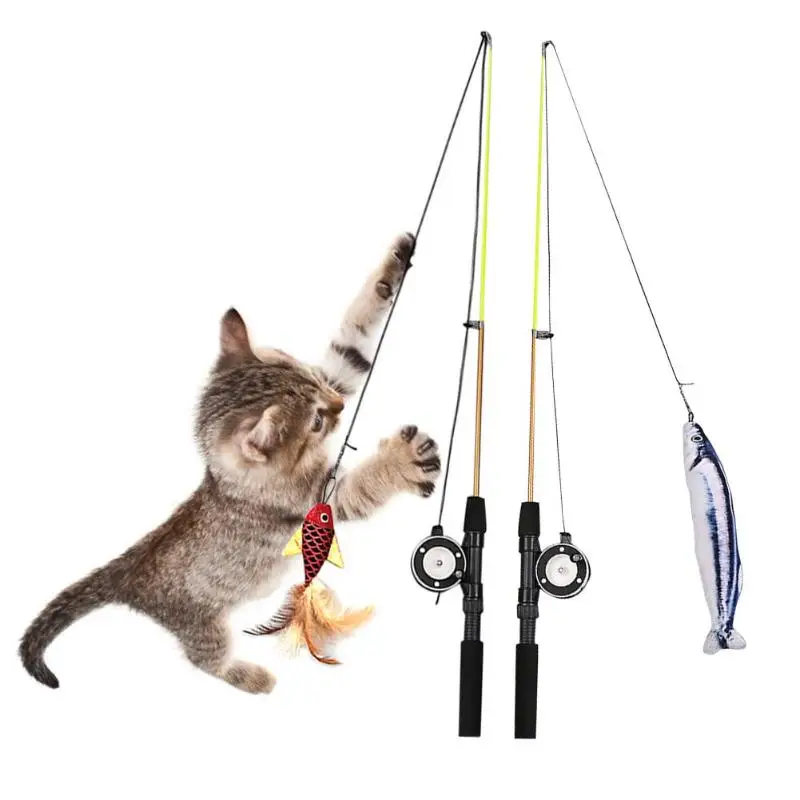 1 шт. прорезыватель перьевые игрушки котенок забавная выдвижная штанга кошачья