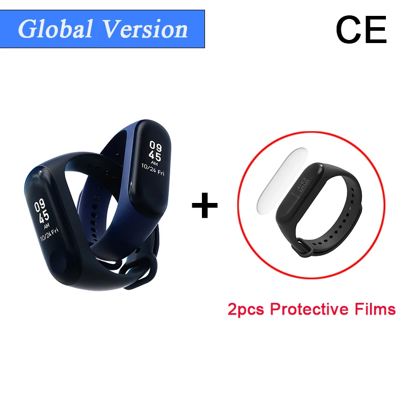 Глобальная версия Xiaomi mi Band 3 mi band 3 Смарт Bluetooth фитнес-трекер OLED экран водонепроницаемый смарт-браслет для IOS и Android - Цвет: CE Add 2pcs Films