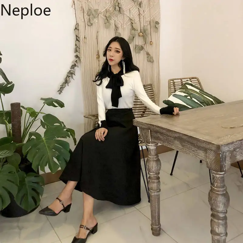 Neploe 2021 Korean Spring Women Slim Sweater Winter Clothes Knitted Jumper Lace Up Long Sleeve Elegant Pullover Pull Femme 90400 | Женская