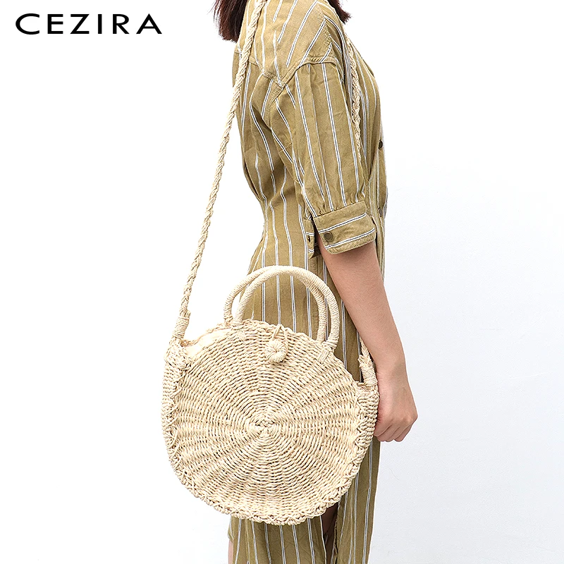 Женская Соломенная Сумка CEZIRA плетеная через плечо ручной работы из ротанга