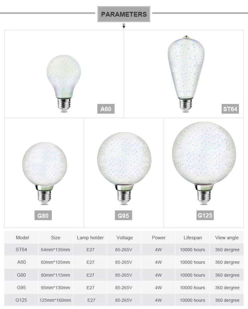 

LED Night Light 3D Lamp Christmas Light Bulb Firework Indoor Home Decoration Lighting E27 LED Bulb Night Lighting Lamp