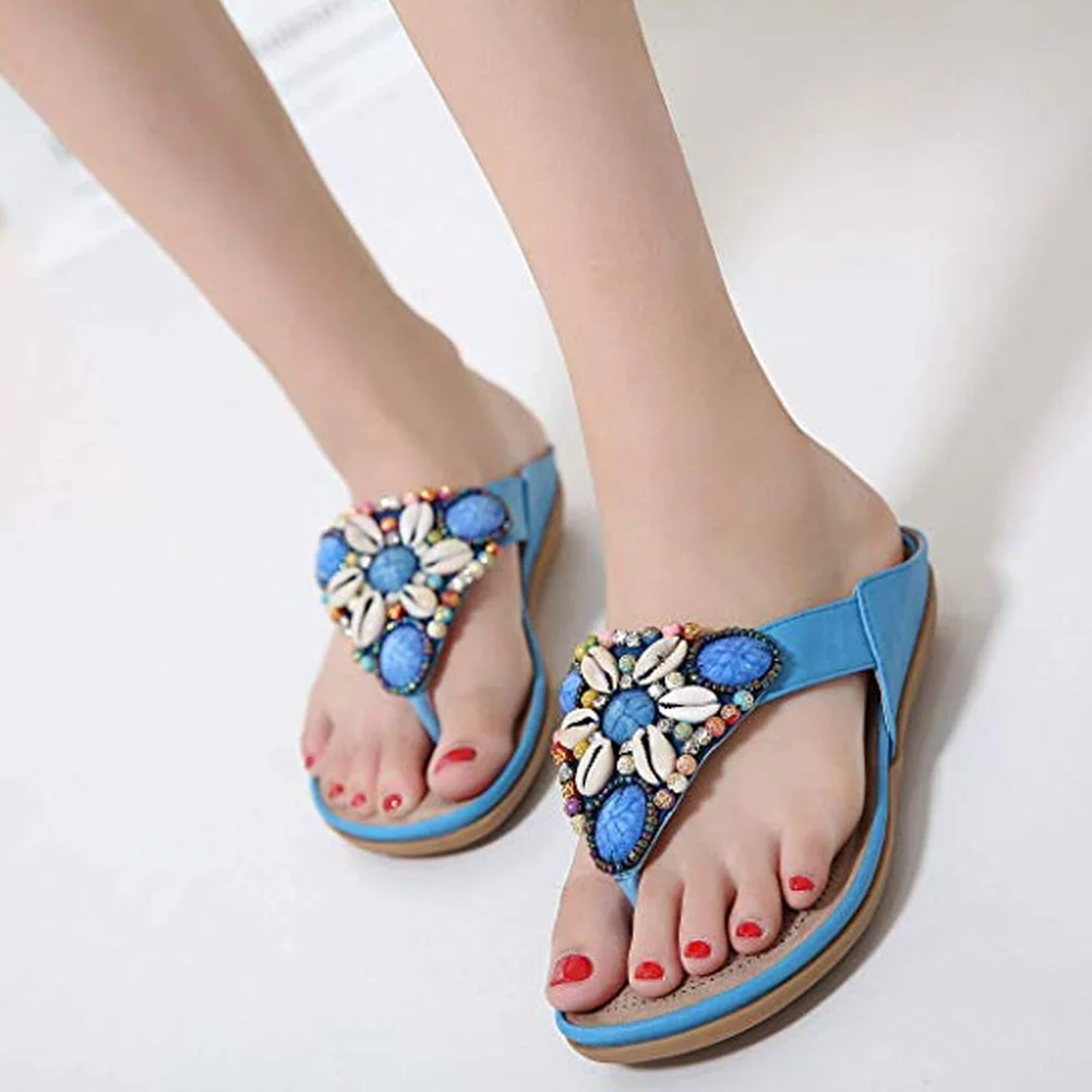 

Newly Women Bohemian Shoes Vintage Ethnic Beads Open Toe Casual Sandals for Summer