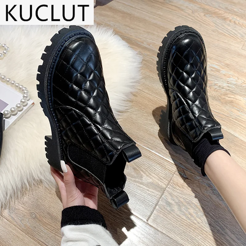 

2021 Autumn Women's Boots Fashion Set of Feet Pu Leather Ankle Boots Outdoor Comfortable Platform Square Heel Shoes for Woman