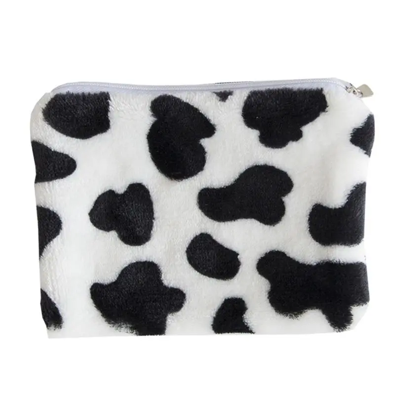 

Cute Black White Milk Cow Printed Mini Coin Purse Female Girls Money Change Plush Storage Bag Short Zipper Wallet Casual