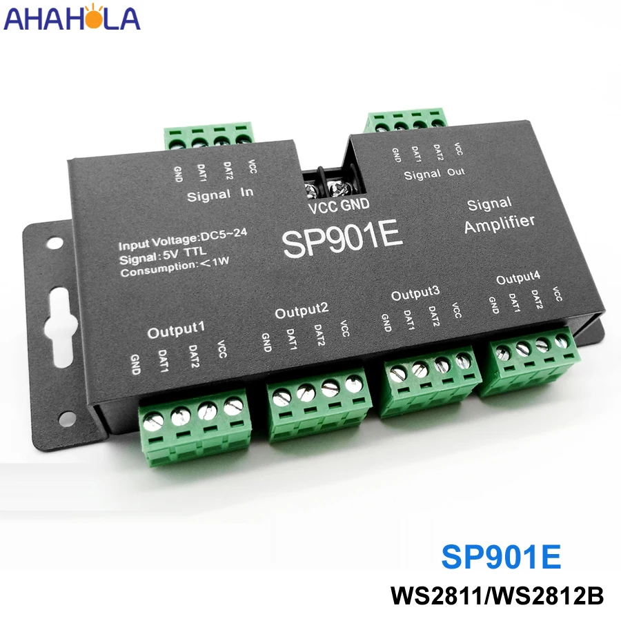 

Усилитель сигнала светодиодной ленты SP901E 4CH Ws2811 WS2812b, 5 В, 12 В, 24 В, Ws2812b, Rgb, работает с контроллером Ws2811, Ws2812b