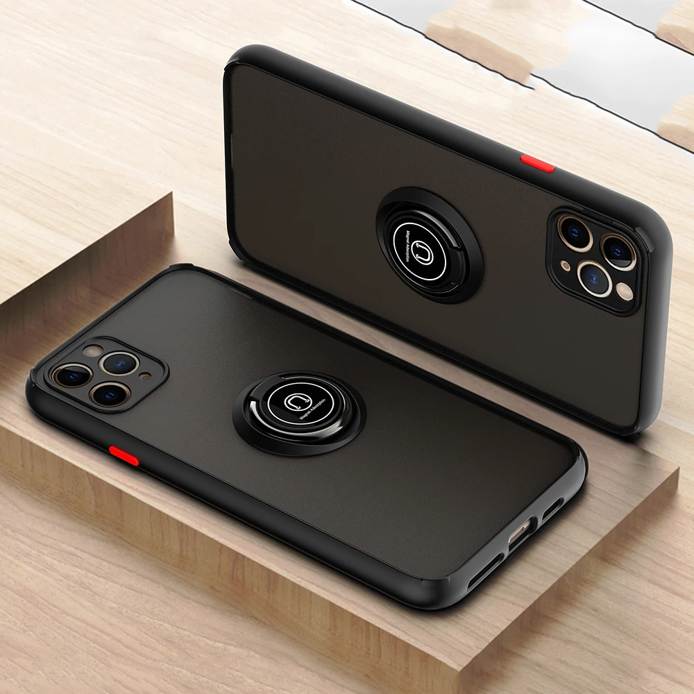 

Luxury Camera Len Protection Case Coque For Apple iPhone 11 12 Pro Max X XR XS Max 6 7 8 Plus Ring Stand Holder Back Matte Cover