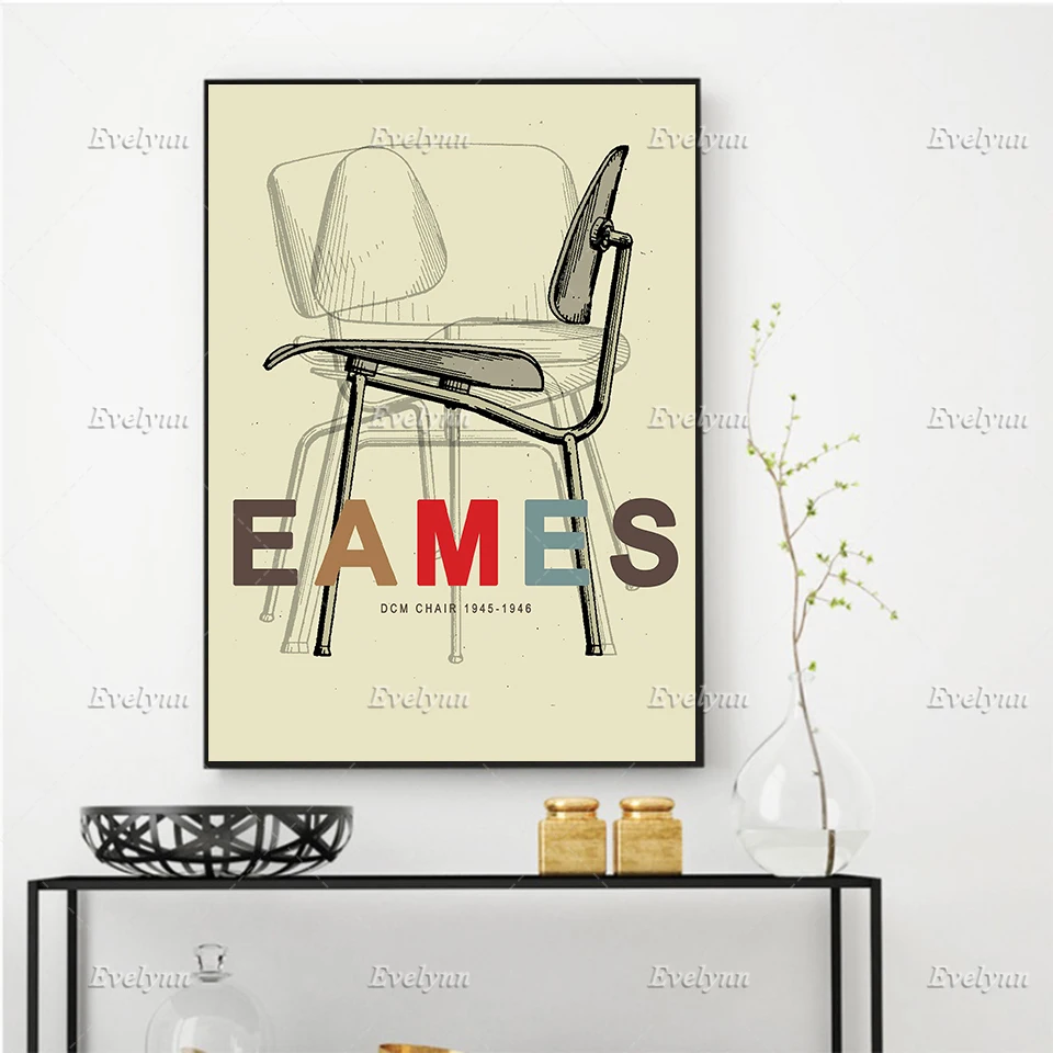

Charles And Ray Eames Chair Print Bauhaus Poster, Mid Century Modern Industrial Design Wall Art Home Decor Print Canvas Painting