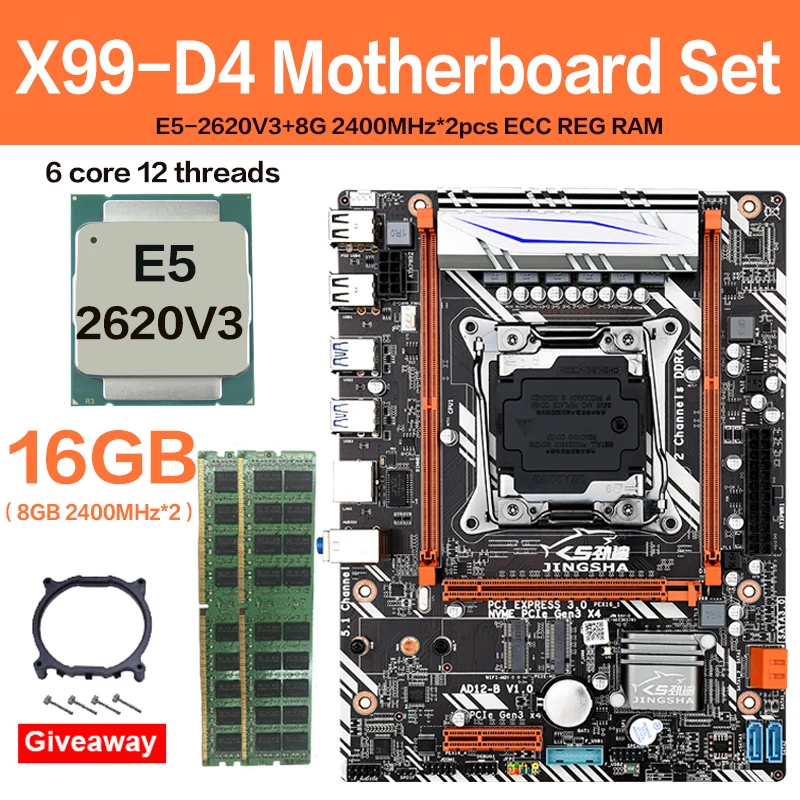 Billig JINGSHA X99 D4 Placa Basis Con Xeon E5 2620 V3 LGA2011-3 CPU 2 Uds X 8GB = 16GB 2400MHz REG DDR4 De Memoria SATA 3,0 NVME M.2 SSD