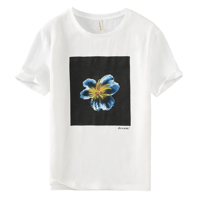 

Print Short Sleeve Tshirt for Men Summer Casual O-Neck Tee 100% Pure Cotton Male Tops Clothing 2021 New Graphic T Shirts