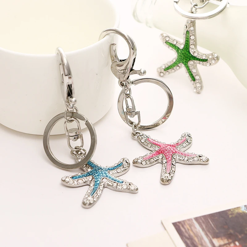 

2020 fashion new color rhinestone cute drip oil starfish metal bag wallet keychain