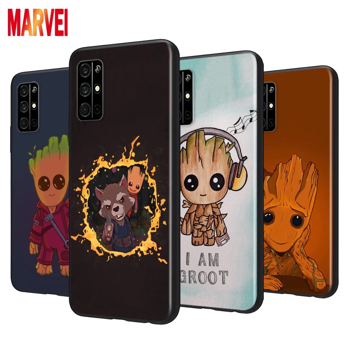 

Cute Groot Marvel Art Soft TPU For Huawei Honor 20i 10i 20E V9 9A 9N 9S 9i 9X 9C 9 Play 3E Lite Pro RU Black Phone Case