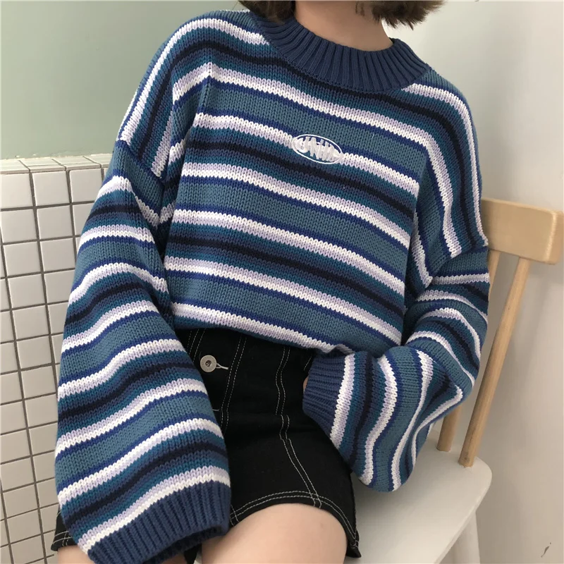 

Women Autumn Casual Oversized Sweaters Harajuku O Neck Drop Shoulder Batwing Sleeve Knitted Jumper Student Loose Cute Sweater