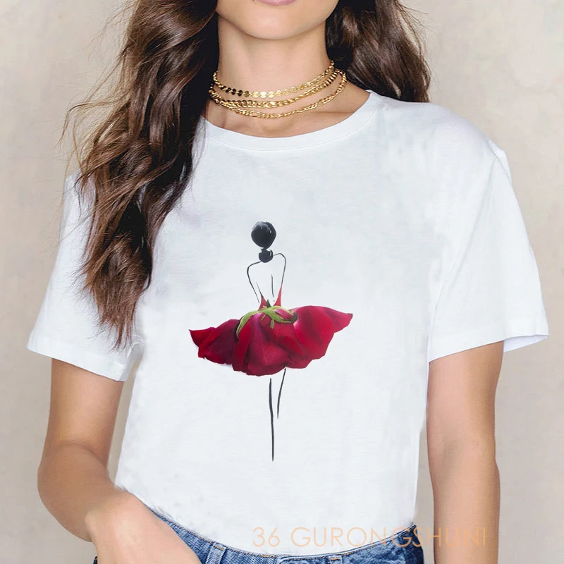 

Футболка женская FIXSYS, с изображением цветов, красная, юбка с розой