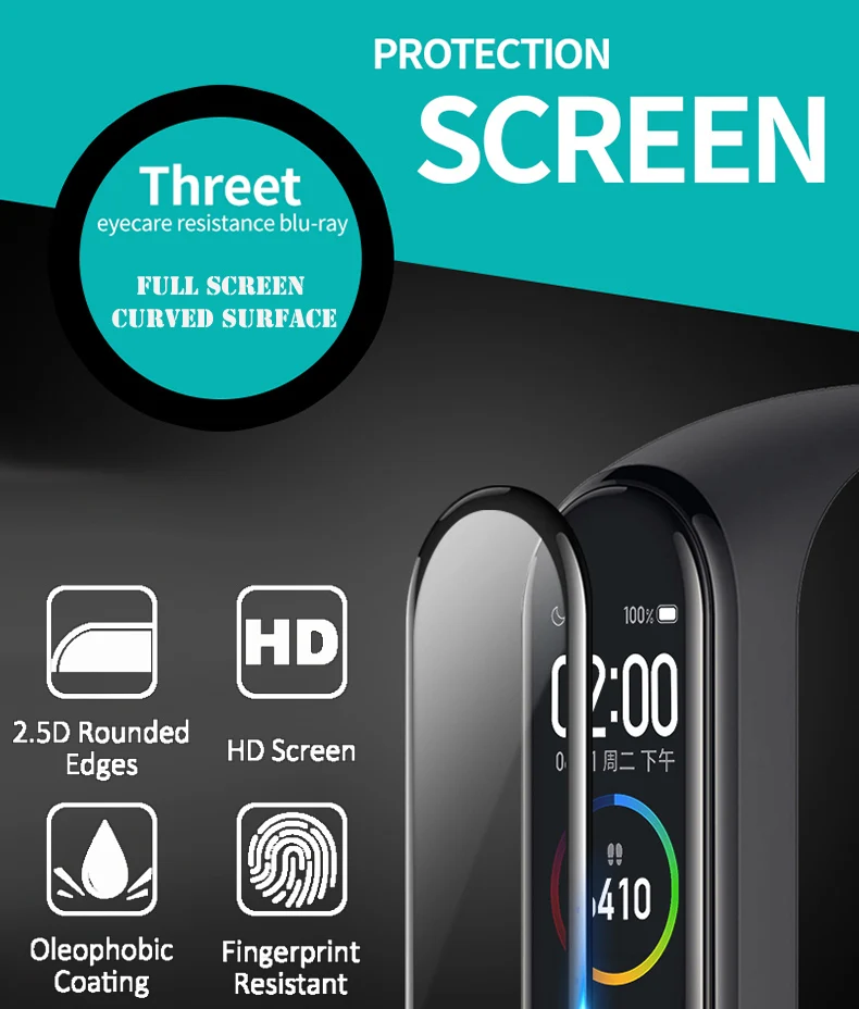2 шт. защитная пленка из стекловолокна для Mi Band 4 защита экрана мягкая XiaoMi чехол