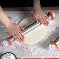 adjustable stainless steel rolling pin with 4 thickness rings for baking bakers cookie pastry dough bakeware roller