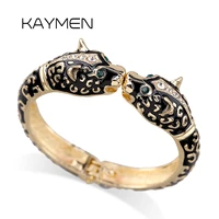 kaymen 6 colors womens statement cuff bangle gold color fashion bracelet double leopard bohemian enamel bangle girls jewelry
