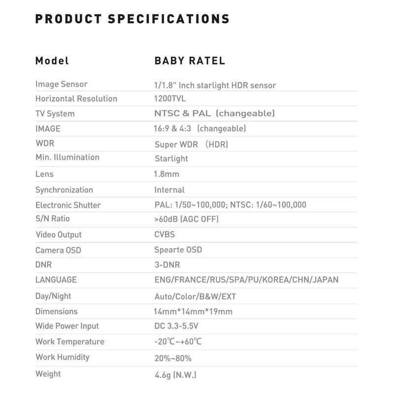 

1PC FPV Mini Camera Baby Ratel Caddx Crossing-Drone Super Night Vision Low Latency DIY Spare Parts for RC Flight Controller UAV