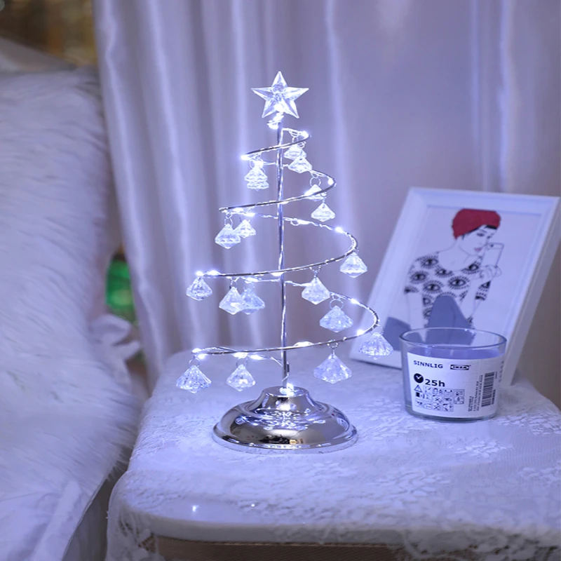 

Светодиодная хрустальная лампа для рождественской елки, настольная лампа, железная светящаяся сказочная ночник, рождественские украшения,...