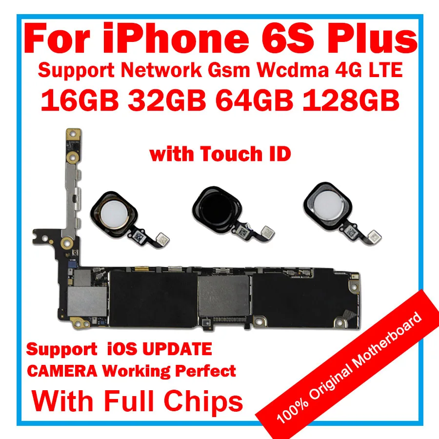 100% Оригинальная Разблокированная Материнская плата для iPhone 6S Plus 16 ГБ 32 ГБ 64 ГБ 128 ГБ Главная плата Бесплатный iCloud БЕЗ ID-пластины.