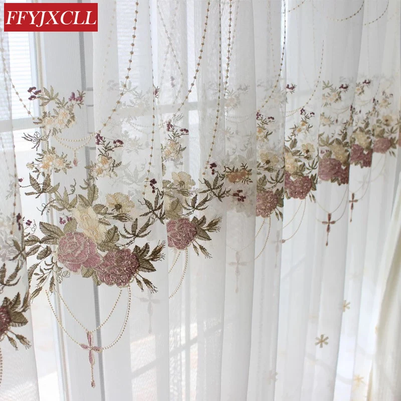 Роскошные кружевные голубые вышитые шторы для гостиной розово-фиолетовые