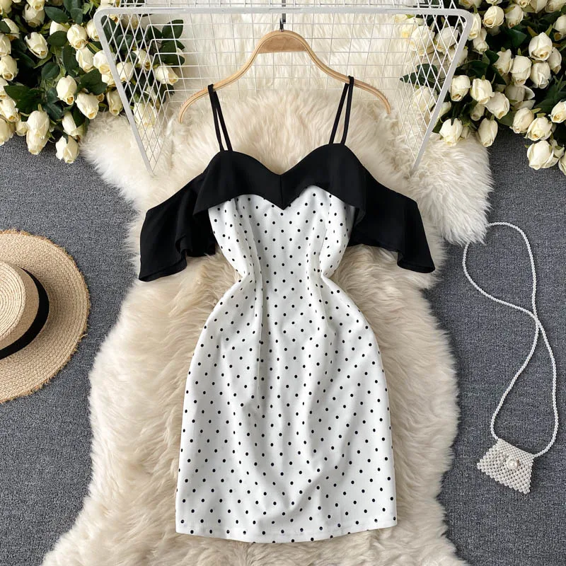 

Summer new lotus leaf wave point dresses Strapless cut air quality sexy dresses for women Short sweet woman dress 2021