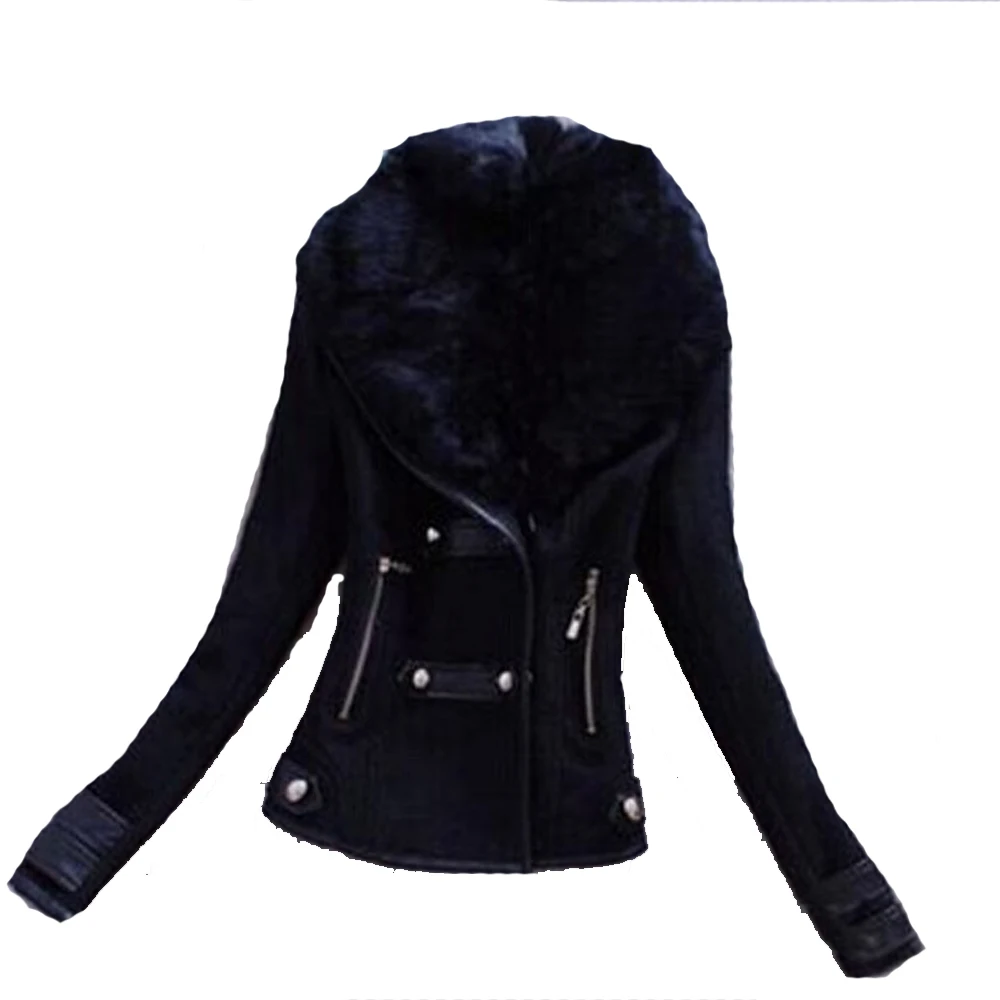 2020 Autumn Winter Jacket Women Short Faux Lamb Fur Collar Outerwear Casual Coat FS0328 | Женская одежда