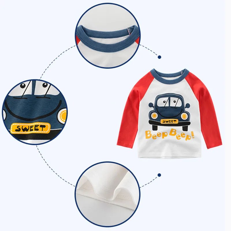 

Boys Clothes Autumn Fashion Kids Children's Long Sleeve T-shirt Cartoon Car Pattern Long Sleeve Round Neck Baby Cotton Top