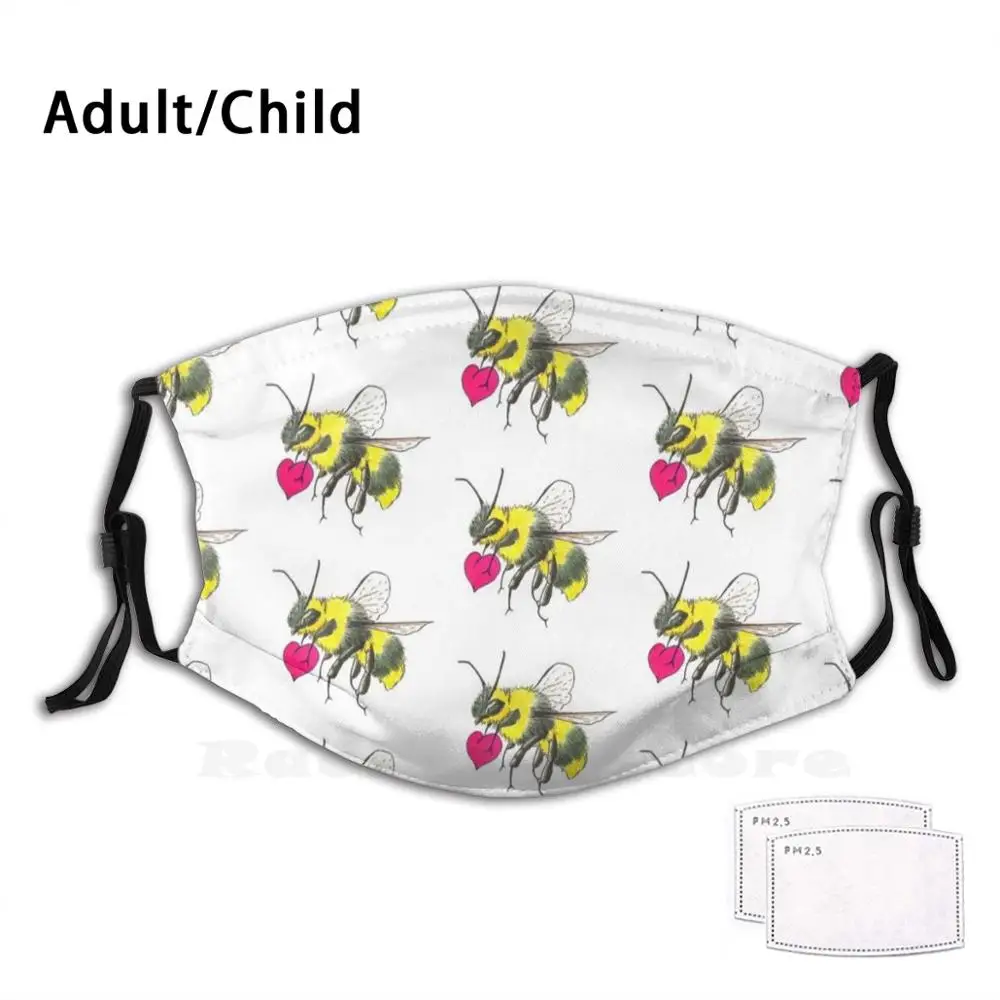 

Bee Mine Funny Print Reusable Pm2.3039 Filter Face Mask Bee Bumblebee Bees Cute Valentines Rbvalentines Insect Watercolour Ink