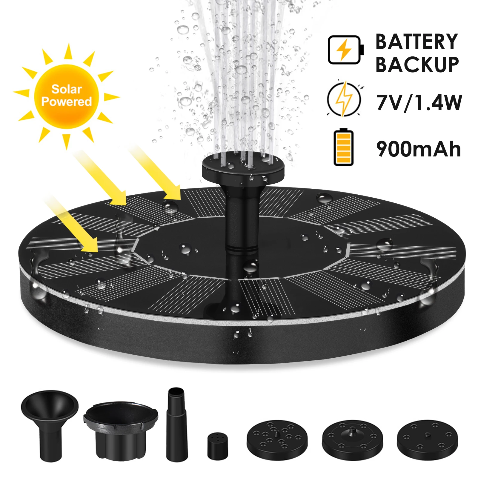 

7V 1.4W Solar Power Fountain Pump Floating Fountain Garden Fountain Lamination Eco-Friendly Multi-Purpose Bird Bathtub Fountain