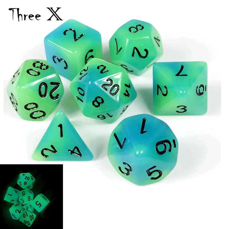 Новое поступление! 7 шт./компл. Светящиеся в темноте разные Цвет кости D4 D20