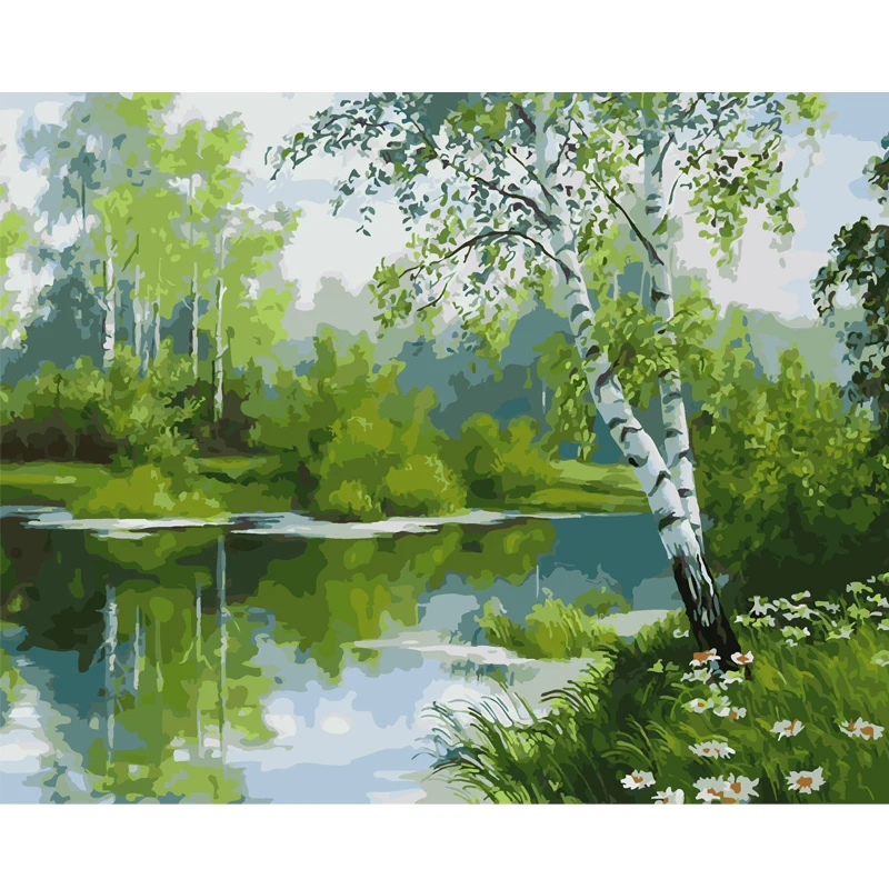 Набор для рисования по номерам на холсте пейзаж зеленая река|Картины номерам| |