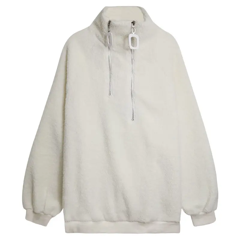 

2021 Spring Fashion Women Pullovers Sweatshirt Imitation Lambswool Stand Collar Thick Oversized Sweatshirts
