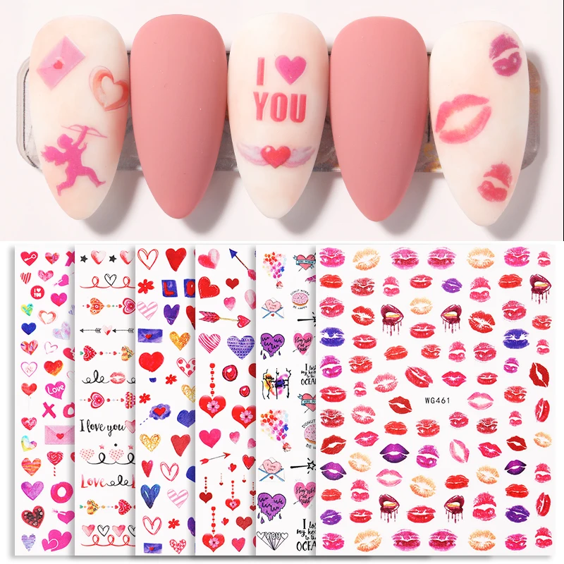 1 лист самоклеющейся 3D ногтей Наклейка ко Дню Святого Валентина наклейки Smile Love