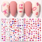 1 лист самоклеющейся 3D ногтей Наклейка ко Дню Святого Валентина наклейки Smile, Love стрелка красочный дизайн для ногтей наклейки на ногти 